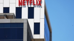 The Netflix logo displayed at Netflix offices.