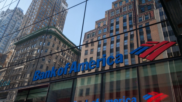 Building are seen reflected on the exterior of a Bank of America Corp. branch in New York, U.S., on Monday, Jan. 15, 2018.