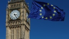 A European Union (EU) flag flies in front of Elizabeth Tower, commonly referred to as Big Ben, during a Unite for Europe march to protest Brexit in central London, U.K. 