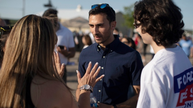 Minister of Education Stephen Lecce the crowd during Ford Fest in Markham, Ont., June 22, 2019