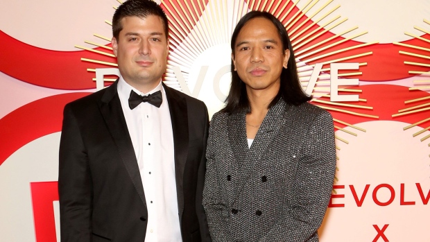 LAS VEGAS, NEVADA - NOVEMBER 09: Revolve Founders and CEOs Mike Karanikolas (L) and Michael Mente attend Revolve's second annual #REVOLVEawards at Palms Casino Resort on November 9, 2018 in Las Vegas, Nevada. (Photo by Gabe Ginsberg/Getty Images)