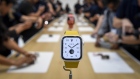 The Apple Inc. Apple Watch 5 is displayed after an event in Cupertino, California, Sept. 10, 2019.