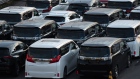 Toyota Motor Corp. vehicles bound for shipment sit at the Nagoya Port in Tokai, Aichi Prefecture, Japan, on Wednesday, June 12, 2019. Toyota brought forward an electrified-vehicle sales target by five years as demand picks up. The company expects to have annual sales of 5.5 million of such vehicles globally in 2025, compared with a previous target of 2030. 