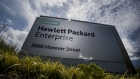 Hewlett-Packard Enterprise Inc. signage stands at the entrance of the company's headquarters in Palo Alto, California, U.S., on Monday, May 22, 2016.