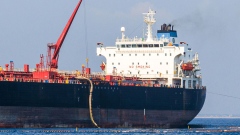 A tanker discharges crude oil 
