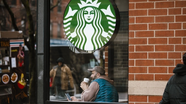 <p>A Starbucks coffee shop in New York.</p>