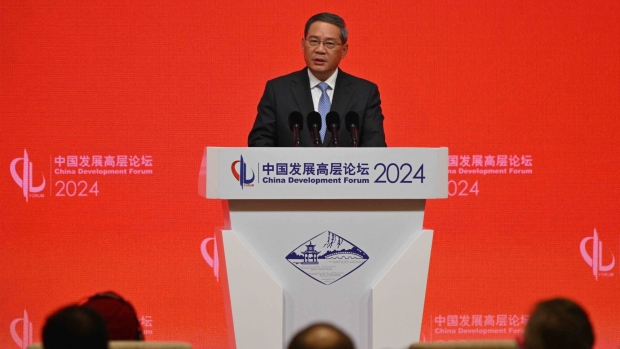 Li Qiang delivers his speech during the China Development Forum in Beijing on March 24. Photographer: Pedro Pardopedro Pardo/Getty Images