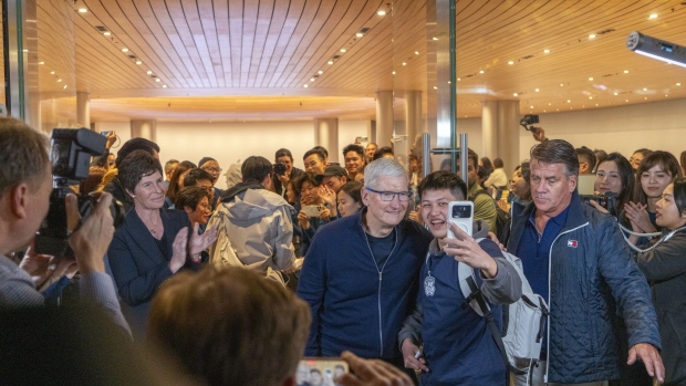 Tim Cook during the opening of the new Apple Store in Shanghai on March 21. Photographer: Qilai Shen/Bloomberg