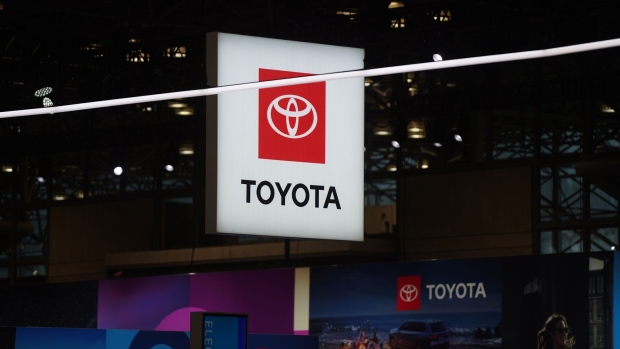 Toyota signage during the 2024 New York International Auto Show (NYIAS) in New York, US, on Thursday, March 28, 2024. The event, which first opened in November 1900, is North America's oldest and largest attended auto show.