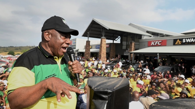 <p>Cyril Ramaphosa addresses supporters during an election campaign event in KwaZulu Natal province, South Africa on April 21.</p>