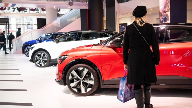 Renault Megane E-tech EVs at the company’s showroom in Paris. Photographer: Benjamin Girette/Bloomberg