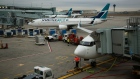 <p>WestJet planes at Toronto Pearson International Airport in Toronto, Ontario, Canada.</p>