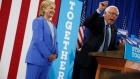 Democratic presidential candidate Hillary Clinton and Senator Bernie Sanders