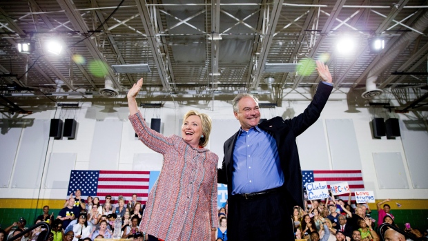 Presumptive Democratic presidential candidate Hillary Clinton, and Sen. Tim Kaine, D-Va.