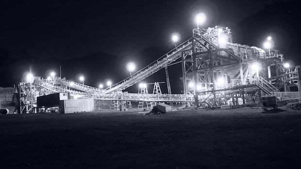 The brightly lit K92 mill processing facilities in Papua New Guinea.