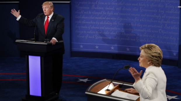 Hillary Clinton and Donald Trump debate during the 2016 U.S. Presidential Election campaign