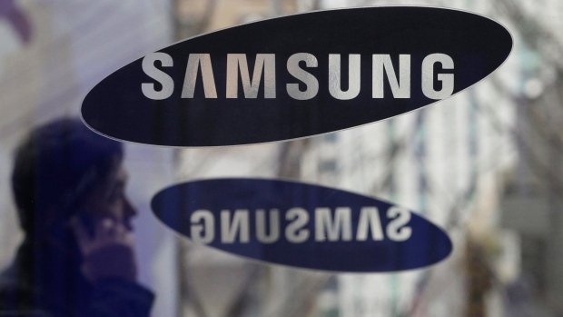 Samsung Electronics logos at its headquarters in Seoul, South Korea