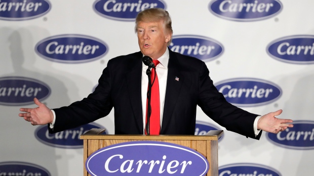 President-elect Donald Trump speaks at Carrier Corp Thursday, Dec. 1, 2016, in Indianapolis.