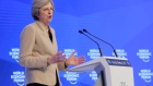 British PM Theresa May speaks on the third day of the World Economic Forum in Davos, Switzerland.