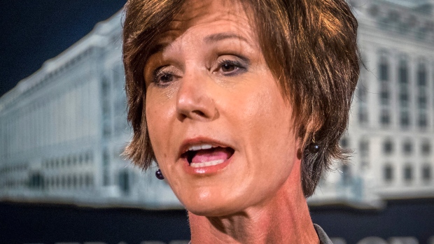 In this June 28, 2016 photo, then-Deputy Attorney General Sally Yates speaks at Justice Department. 