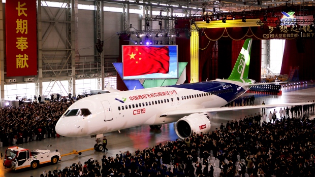 The first twin-engine 158-seater C919 passenger plane made by The Commercial Aircraft Corp. of China