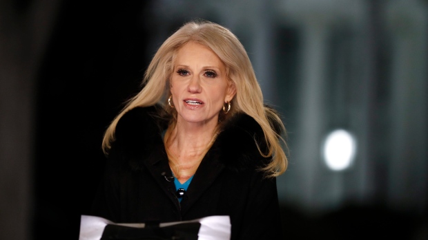 Counselor to President Donald Trump Kellyanne Conway speaks during a television interview