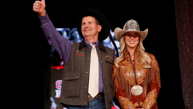 World Champion chuckwagon driver Kelly Sutherland after he was auctioned off