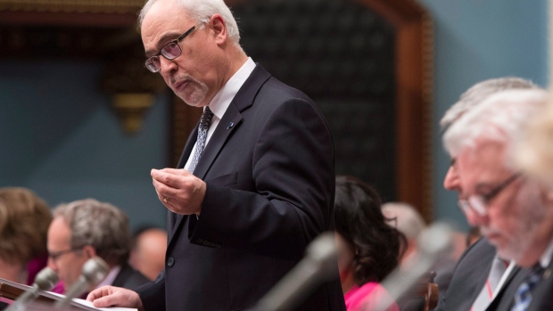 Quebec Finance Minister Carlos Leitao presents the budget speech, Tuesday, March 28, 2017