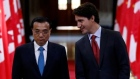 Justin Trudeau and Chinese Premier Li Keqiang in the Hall of Honour on Parliament Hill in 2016