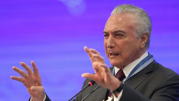 Brazil's President Michel Temer speaks during a event at the Brazilian Institute of Research