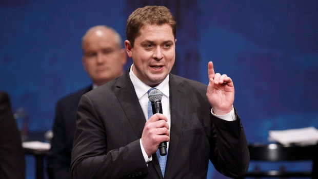 Andrew Scheer speaks during the Conservative leadership debate at the Maclab Theatre in Edmonton