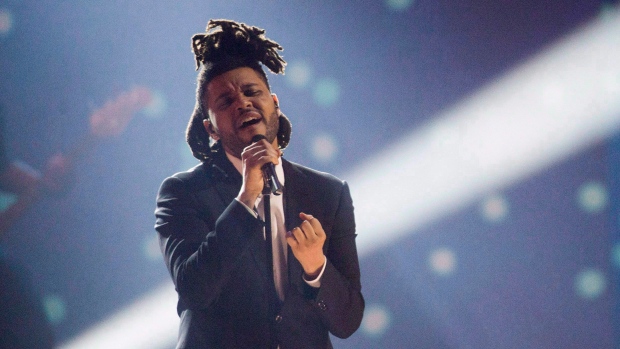 The Weeknd performs during the 2015 Juno Awards, in Hamilton, Ont., on March 15, 2015.