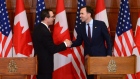 U.S. Treasury Secretary Steve Mnuchin and Canadian Finance Minister Bill Morneau shake hands