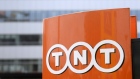 The TNT Express logo is pictured at the headquarters in Hoofddorp April 7, 2015. 
