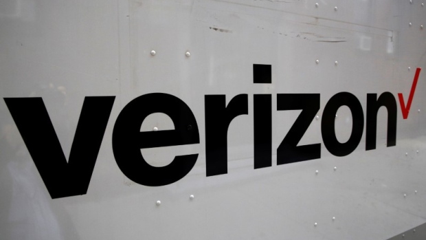 The Verizon logo is seen on the side of a truck in New York City
