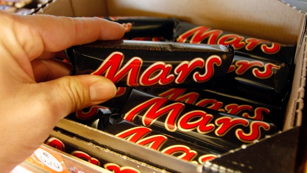 chocolate bars from Mars are pictured in a store in Gelsenkirchen, Germany.