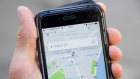 Uber app mobile telephone London, Britain
