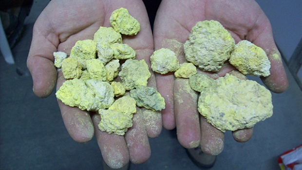 Carnotite, a radioactive, bright-yellow and earthy vanadium mineral that is an important source of u