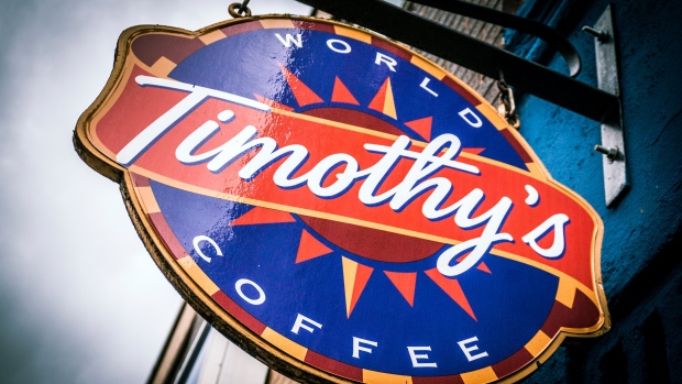 Timothy's World Coffee signage in Charlottetown, PEI