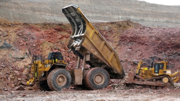 A giant Newmont Mining haul truck  