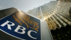 The Royal Bank of Canada logo hangs outside their headquarters in Toronto, Ontario, on June 11, 2003