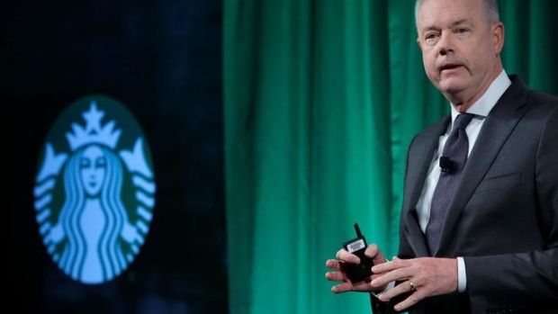 Kevin Johnson delivers remarks at the Starbucks 2016 Investor Day in Manhattan, New York