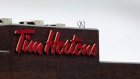 Tim Hortons Inc. signage is displayed at company headquarters in Oakville, Ontario, Canada.