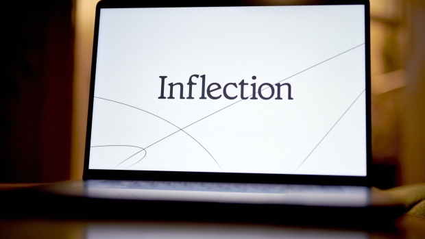 The Inflection logo on a laptop arranged in New York, US, on Thursday, Aug. 17, 2023. Inflection AI committed to adopting transparency and security measures at an event with President Biden at the White House in July. Photographer: Gabby Jones/Bloomberg