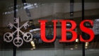 The UBS Group AG logo at their offices in the City of London, UK, on Monday, March 20, 2023. European stocks slumped on Monday, as UBS's agreement to buy Credit Suisse Group AG failed to assuage fears about potential global banking turmoil. Photographer: Jason Alden/Bloomberg