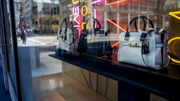 Coach Inc. hand bags are displayed in the window of a store in San Francisco.