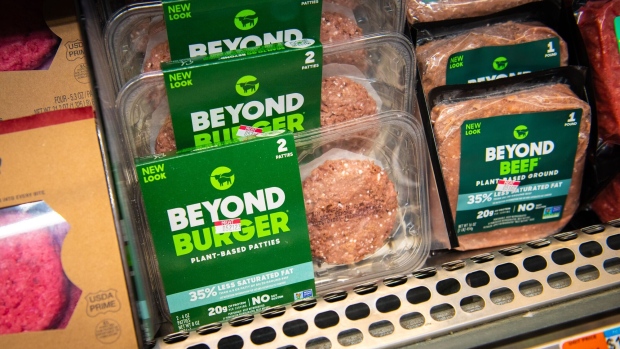 Packages of Beyond Meat burgers and Beyond Beef arranged in Hastings-on-Hudson, New York, US, on Tuesday, May 9, 2023. Beyond Meat Inc. is scheduled to release earnings figures on May 10. Photographer: Tiffany Hagler-Geard/Bloomberg