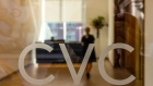 A logo at the offices of CVC Capital Partners in London.