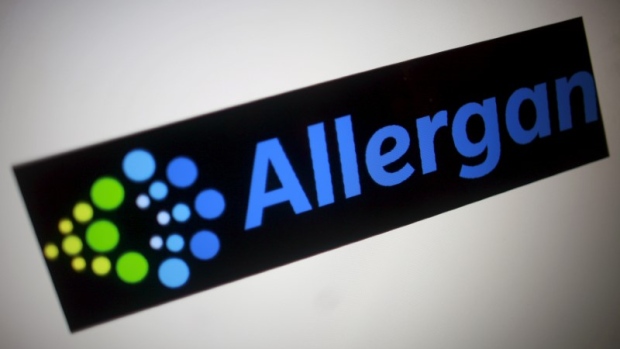 The Allergan logo is seen in this photo illustration in 2015