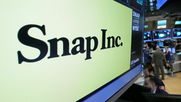 The Snap Inc. logo appears above the post where it trades on the floor of the NYSE